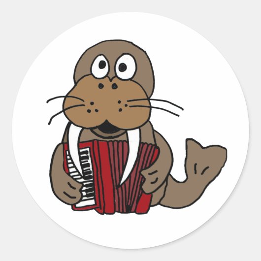 AG- Grappige Walrus spelen accordeon Cartoon Ronde Sticker (Voorkant)