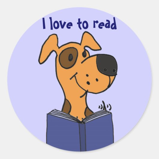 AG- Ik lees graag hondenstickers met cartoon Ronde Sticker (Voorkant)