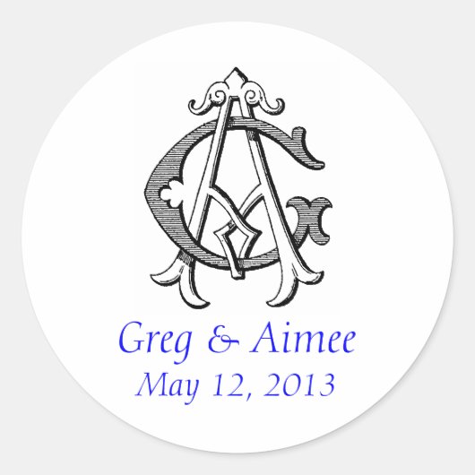 AG  Monogram Bruiloft Sticker (Voorkant)