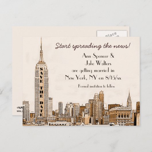 AG - NYC Skyline Etched 01 Bewaar de datum Aankondigingskaart (Voorkant / Achterkant)