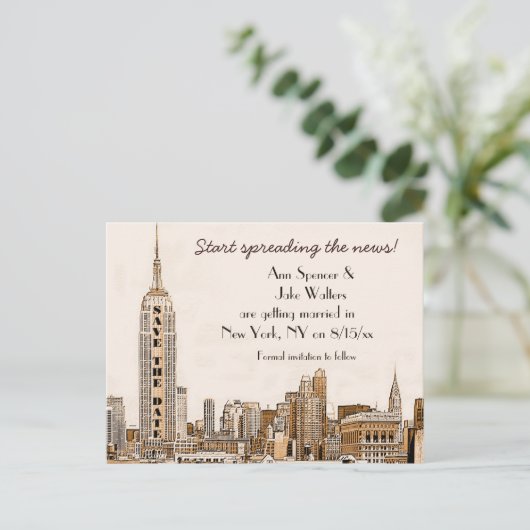 AG - NYC Skyline Etched 01 Bewaar de datum Aankondigingskaart (Staand voorkant)