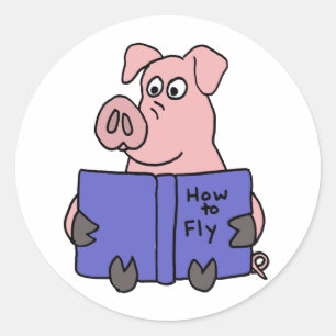 AG- Pig Reading Hoe te vliegen Boek Ronde Sticker