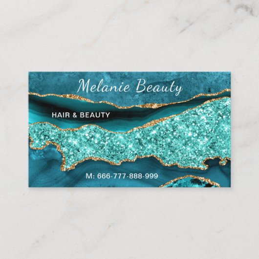 Agaat Aqua Blue Turquoise QR Code Visitekaartje (Voorkant)