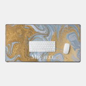 Agaat Baby Blauw Goud Marmer Custom Naam Letter Bureaumat (Keyboard & Muis)