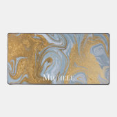 Agaat Baby Blauw Goud Marmer Custom Naam Letter Bureaumat (Voorkant)