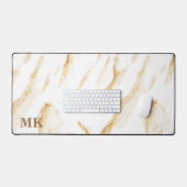 Agaat Beige & Wit Marmeren Custom Naam Letter Bureaumat (Keyboard & Muis)