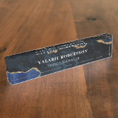 Agaat Blauw en Goud Kantoor Desk Naam Bord Naambordje (Zijkant)