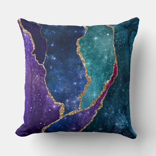 Agaat Blauw Paars Aqua Goud Aderen Kussen (Voorkant)
