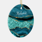 Agaat Blauwgroen Blauw Goud Aangepaste Naam Aqua T Keramisch Ornament (Rechts)