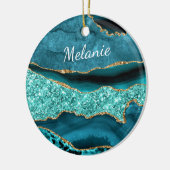 Agaat Blauwgroen Blauw Goud Aangepaste Naam Aqua T Keramisch Ornament (Links)