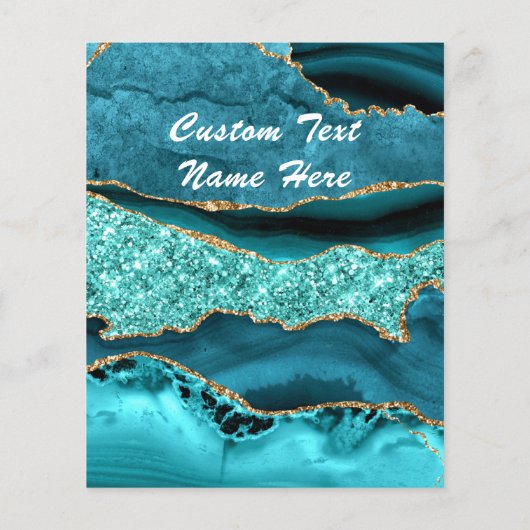 Agaat Blauwgroen Blauw Goud Aqua Turquoise Aangepa Flyer (Achterkant)
