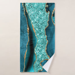 Agaat Blauwgroen Blauw Goud Aqua Turquoise Bathy H Bad Handdoek