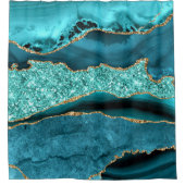 Agaat Blauwgroen Blauw Goud Aqua Turquoise Doucheg Douchegordijn (Voorkant)