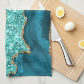 Agaat Blauwgroen Blauw Goud Aqua Turquoise Keukenh Theedoek (Quarter Fold)