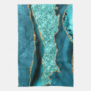 Agaat Blauwgroen Blauw Goud Aqua Turquoise Keukenh Theedoek