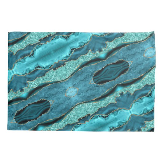 Agaat Blauwgroen Blauw Goud Aqua Turquoise Kussen Kussensloop (Achterkant)