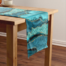 Agaat Blauwgroen Blauw Goud Aqua Turquoise Tafello Korte Tafelloper