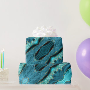 Agaat Blauwgroen Blauw Goud Aqua Turquoise Wrappin Cadeaupapier