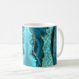 Agaat Blauwgroen Blauw Goud Glitter Aqua Turquoise Koffiemok