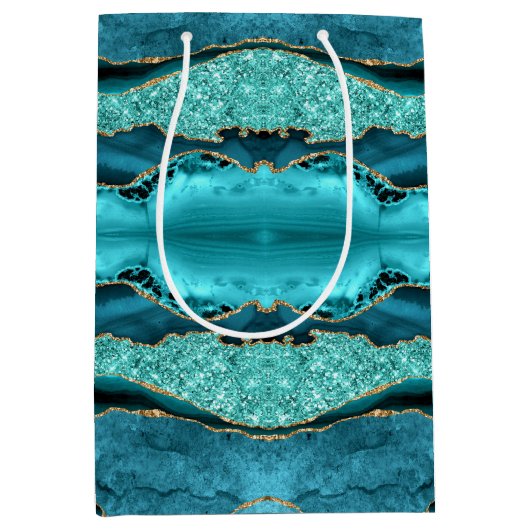 Agaat Blauwgroen Blauw Goud Glitter Marmer Aqua Gi Medium Cadeauzakje (Voorkant)