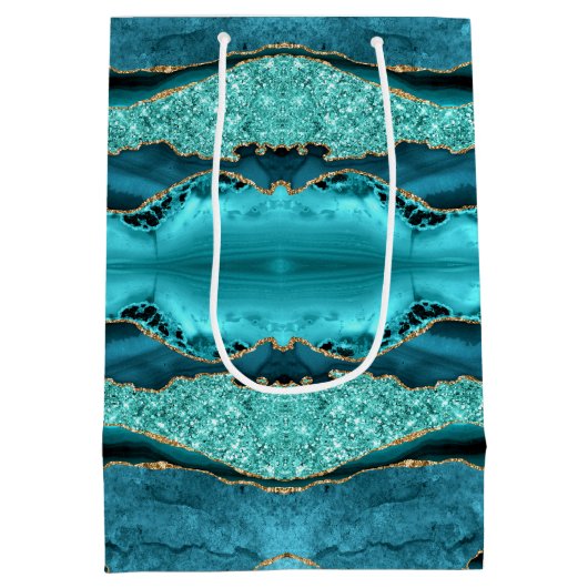 Agaat Blauwgroen Blauw Goud Glitter Marmer Aqua Gi Medium Cadeauzakje (Achterkant)