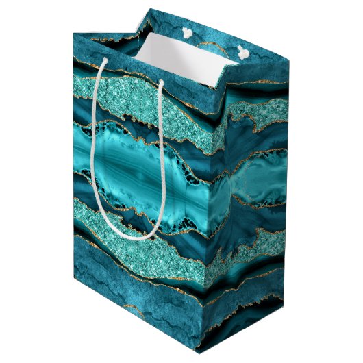 Agaat Blauwgroen Blauw Goud Glitter Marmer Aqua Gi Medium Cadeauzakje (Achterkant Gekanteld)