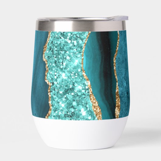 Agaat Blauwgroen Blauw Goud Glitter Marmer Aqua Tu (Links)