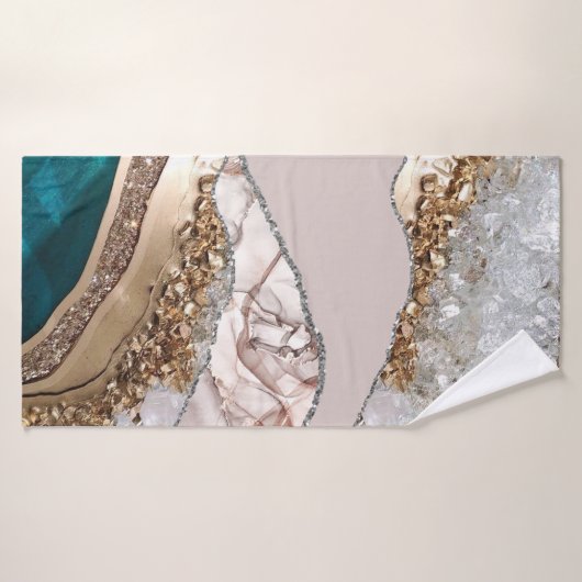 Agaat Blauwgroen Blauw Goud Glitter Marmer Aqua Tu Bad Handdoek (Badhanddoek)
