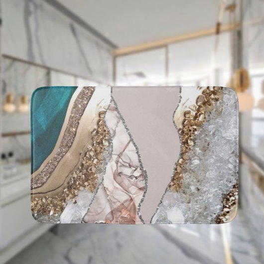 Agaat Blauwgroen Blauw Goud Glitter Marmer Aqua Tu Badmat