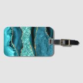 Agaat Blauwgroen Blauw Goud Glitter Marmer Aqua Tu Bagagelabel (Voorkant (horizontaal))