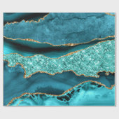 Agaat Blauwgroen Blauw Goud Glitter Marmer Aqua Tu Cadeaupapier (Vlak)