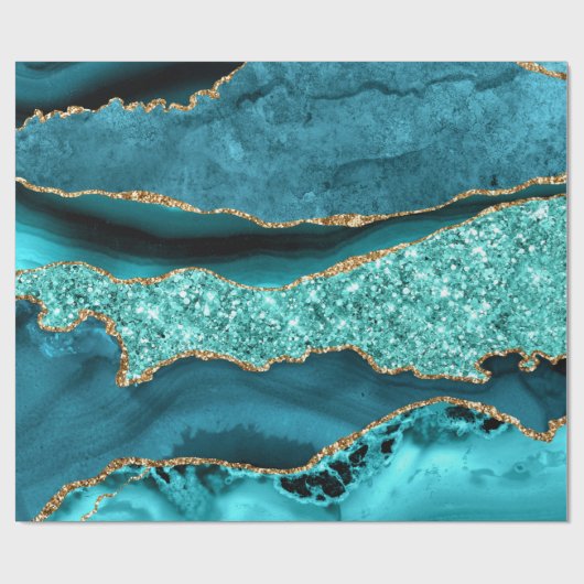 Agaat Blauwgroen Blauw Goud Glitter Marmer Aqua Tu Cadeaupapier (Vlak)