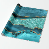 Agaat Blauwgroen Blauw Goud Glitter Marmer Aqua Tu Cadeaupapier (Uitgerold)