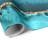 Agaat Blauwgroen Blauw Goud Glitter Marmer Aqua Tu Cadeaupapier (Rol Hoek)