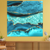 Agaat Blauwgroen Blauw Goud Glitter Marmer Aqua Tu Canvas Afdruk (Insitu (Woonkamer))