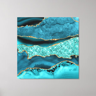 Agaat Blauwgroen Blauw Goud Glitter Marmer Aqua Tu Canvas Afdruk