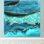 Agaat Blauwgroen Blauw Goud Glitter Marmer Aqua Tu Canvas Afdruk (Insitu (Houten vloer))