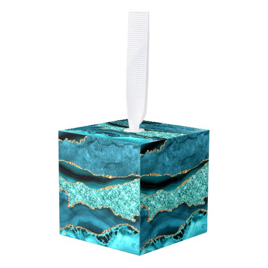 Agaat Blauwgroen Blauw Goud Glitter Marmer Aqua Tu Decoratie (Voorkant hoekig)