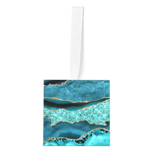 Agaat Blauwgroen Blauw Goud Glitter Marmer Aqua Tu Decoratie (Voorkant)