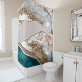 Agaat Blauwgroen Blauw Goud Glitter Marmer Aqua Tu Douchegordijn (In situ)