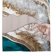 Agaat Blauwgroen Blauw Goud Glitter Marmer Aqua Tu Douchegordijn (Voorkant)