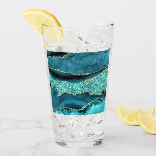 Agaat Blauwgroen Blauw Goud Glitter Marmer Aqua Tu Glas (Voorkant ijs)