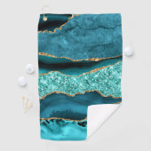 Agaat Blauwgroen Blauw Goud Glitter Marmer Aqua Tu Golfhanddoek (Insitu)