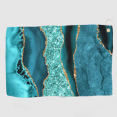 Agaat Blauwgroen Blauw Goud Glitter Marmer Aqua Tu Golfhanddoek (Horizontaal)