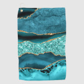 Agaat Blauwgroen Blauw Goud Glitter Marmer Aqua Tu Golfhanddoek (Voorkant)