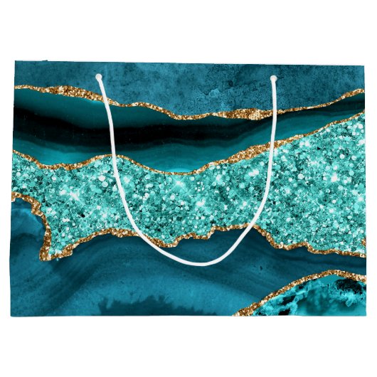 Agaat Blauwgroen Blauw Goud Glitter Marmer Aqua Tu Groot Cadeauzakje (Achterkant)