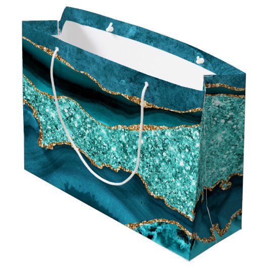 Agaat Blauwgroen Blauw Goud Glitter Marmer Aqua Tu Groot Cadeauzakje (Achterkant Gekanteld)