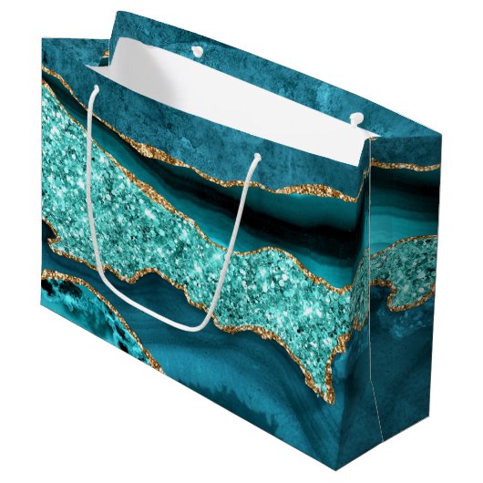 Agaat Blauwgroen Blauw Goud Glitter Marmer Aqua Tu Groot Cadeauzakje (Voorkant Gekanteld)