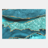 Agaat Blauwgroen Blauw Goud Glitter Marmer Aqua Tu Inpakpapier Vel (Voorkant 3)
