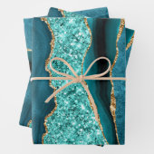 Agaat Blauwgroen Blauw Goud Glitter Marmer Aqua Tu Inpakpapier Vel (In situ)